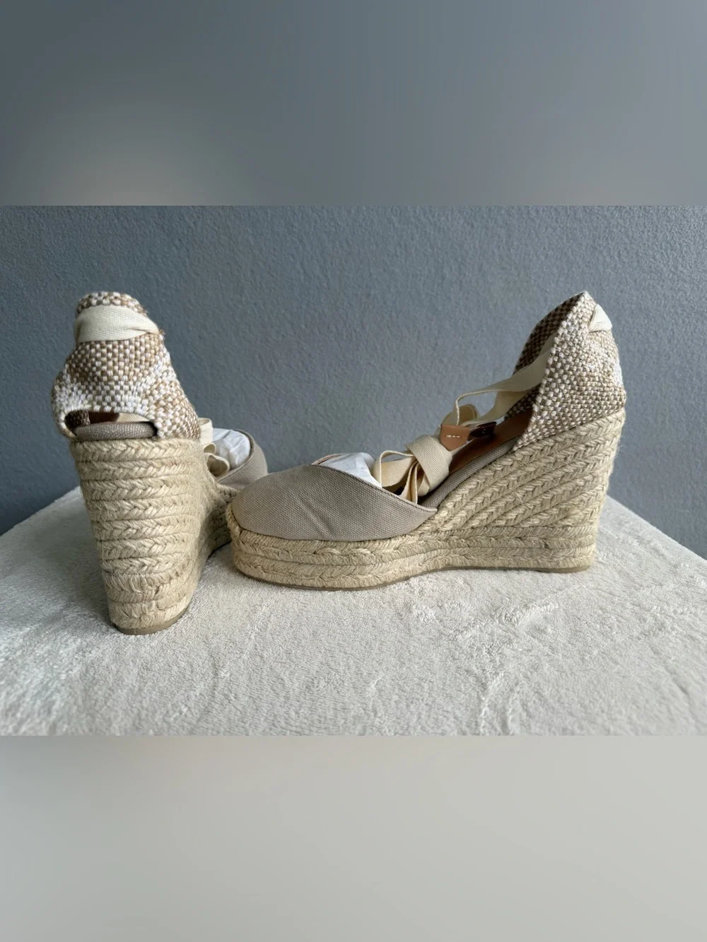 Castaner Espadrille Wedges Sandals s38 Women’s Ivory Lace Up Ankle Ties